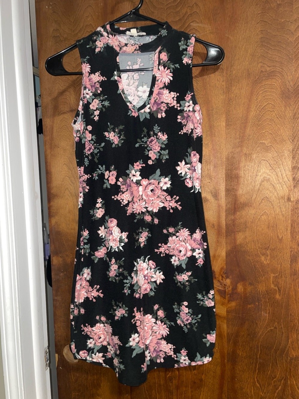 Altra Black Mini Dress with Pink Floral Print